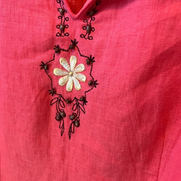 Sag Harbor Pink Sheath Linen Blend Midi Dress with Scoop Neck - Picture 7 of 8